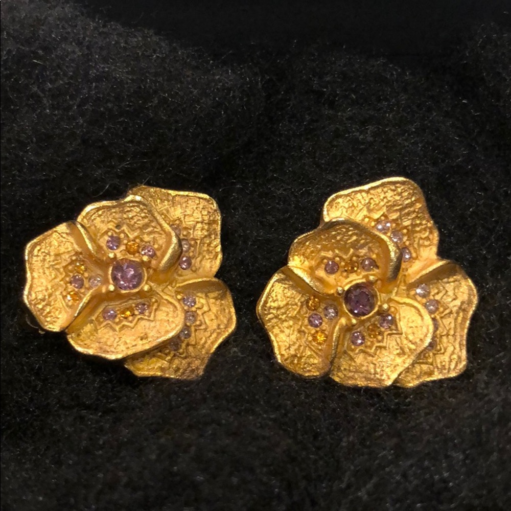 1920’s earrings Hattie Carniege flower antique pioneer elegant high & luxury - Picture 3 of 12